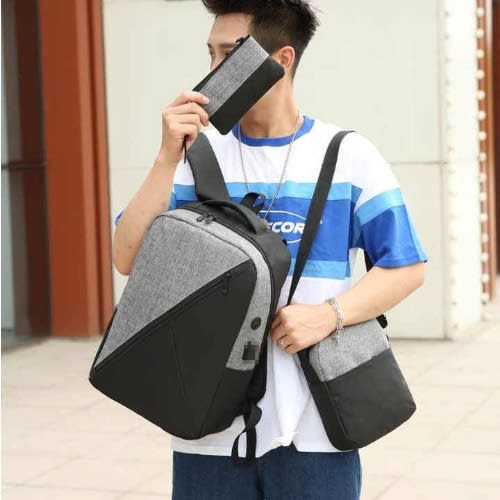 3 Piece Set Laptop Backpack + Free Usb Cable - Grey