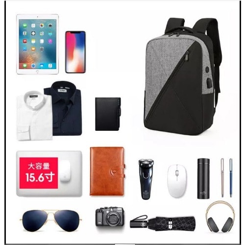 3 Piece Set Laptop Backpack + Free Usb Cable - Grey