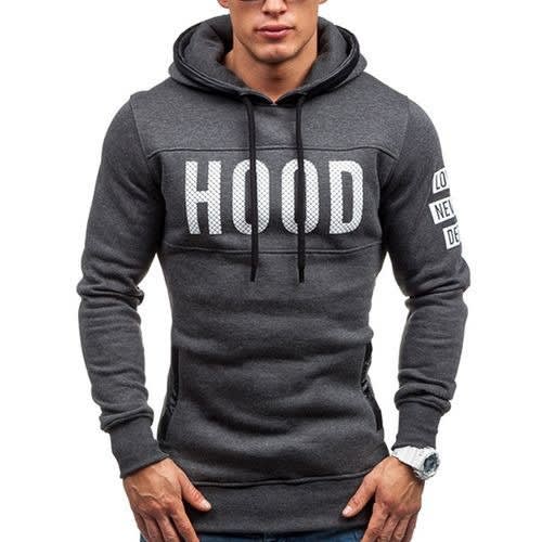 Letter Hooded Fit Sweatshirt  For Men - Dark Grey