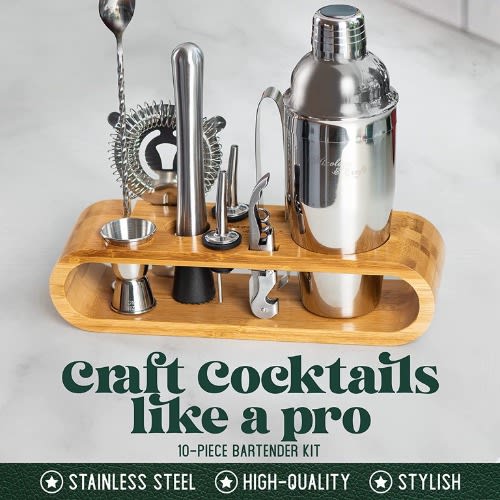 Mixology Bartender Kit: 10-piece Bar Tool Set With Stylish Bamboo Stand