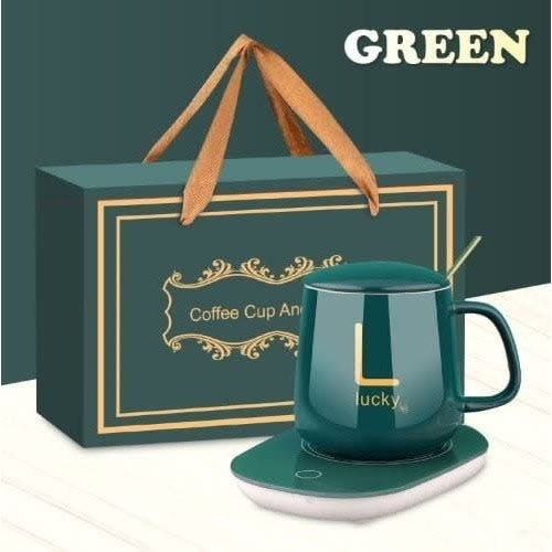 Ceramic Electric Heating Mug And Saucer - Green