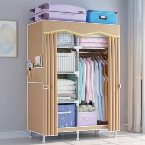 2 Column Mobile Steel Wardrobe Gold
