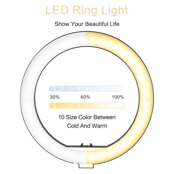 Ring light with stand 10-inch mobile phone video   fill light two-color round desktop video live broadcast light for video conference lighting