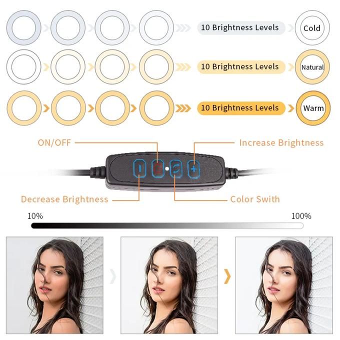 Ring light with stand 10-inch mobile phone video   fill light two-color round desktop video live broadcast light for video conference lighting