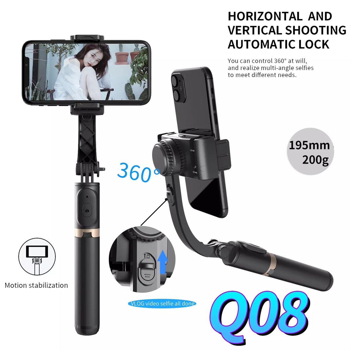 Handheld Gimbal Stabilizer With Bluetooth shutter Tripod For Smartphone Action camera Video Record Vlog Live