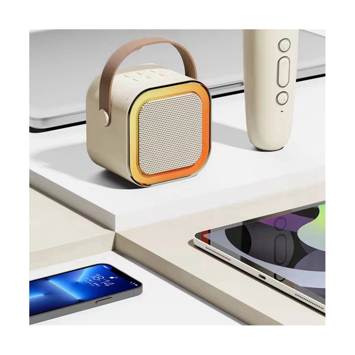 Mini Outdoor Karaoke Bluetooth Speaker Portable with Wireless Microphone Card Subwoofer High Volume Children'S Gift B