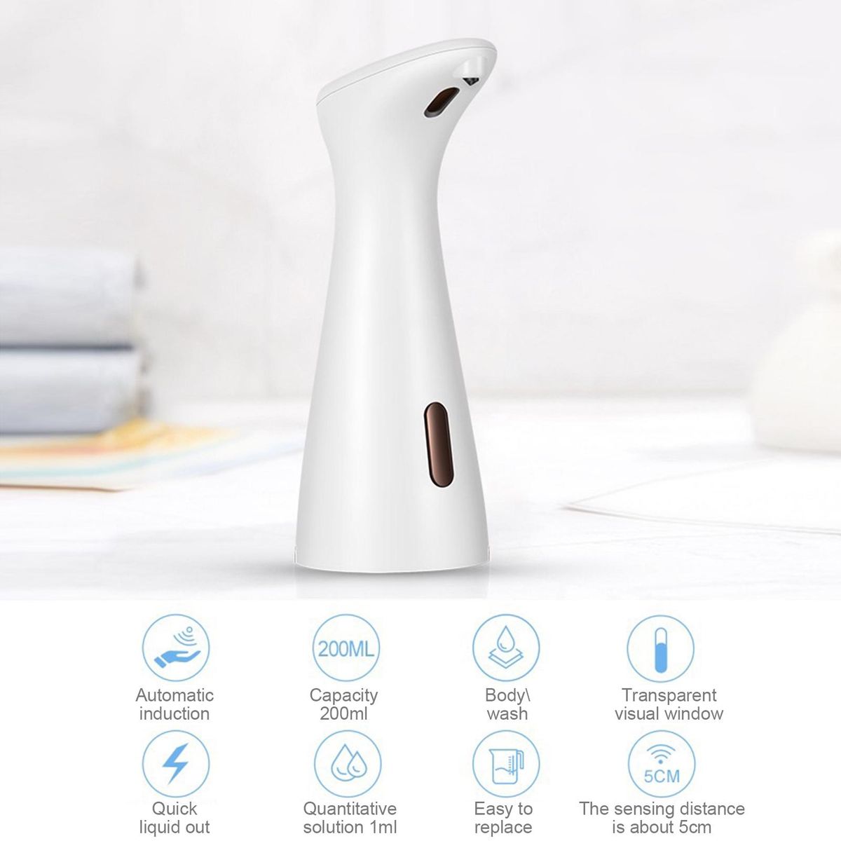 200ml Automatic Foam Soap Dispenser Infrared Motion Sensor liquid Soap Dispenser Hand Cleanser Washroom for Kitchen Bathroom Restroom Hotel
