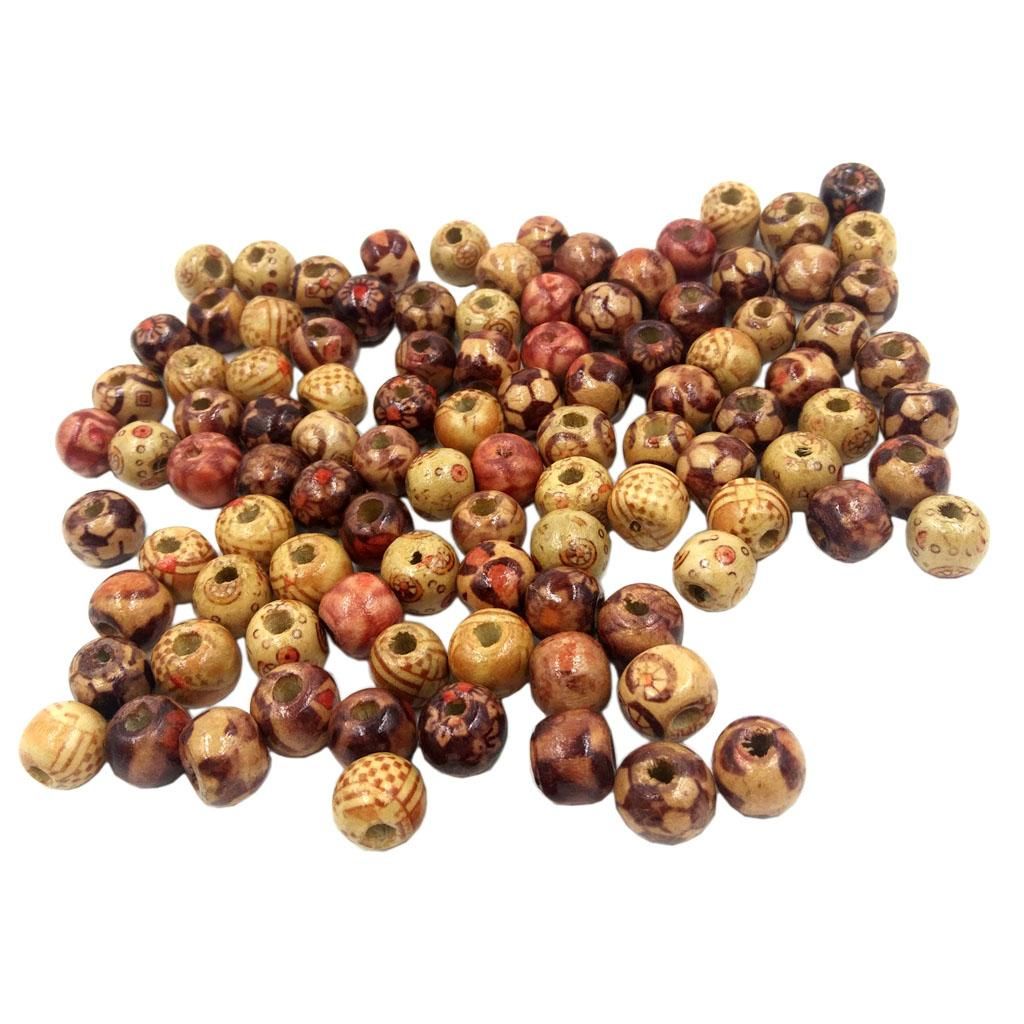 100x Mixed Wood Round Beads For Jewelry Making Loose Spacer Charms