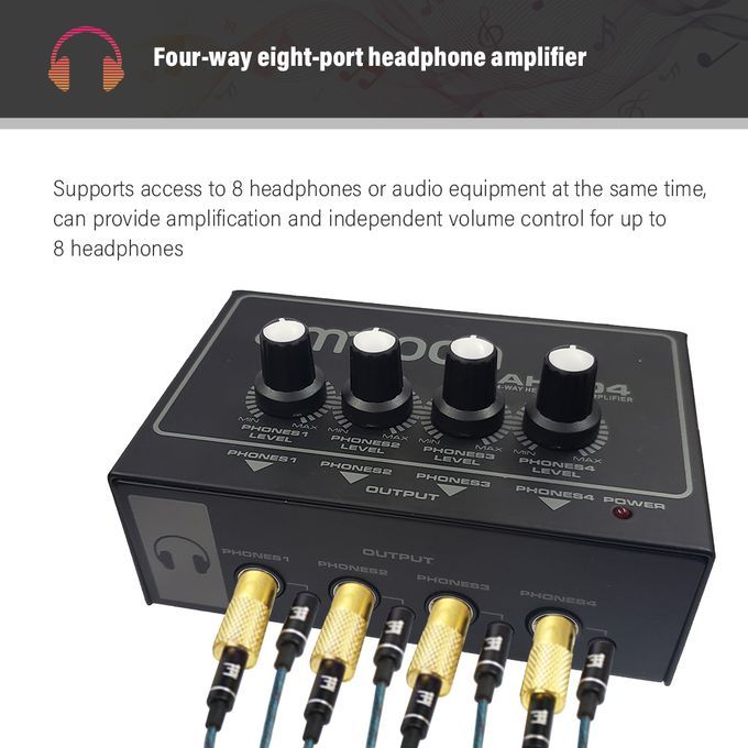Ammoon AHA04 Portable 4-Way Headphone Amplifier Amp With-