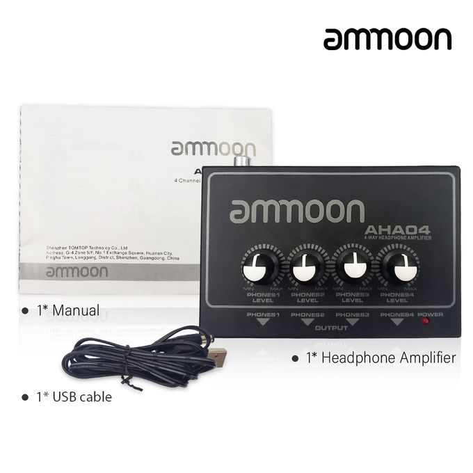 Ammoon AHA04 Portable 4-Way Headphone Amplifier Amp With-