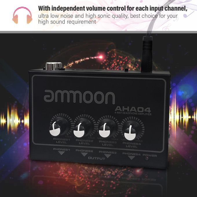 Ammoon AHA04 Portable 4-Way Headphone Amplifier Amp With-