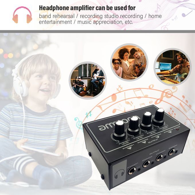 Ammoon AHA04 Portable 4-Way Headphone Amplifier Amp With-