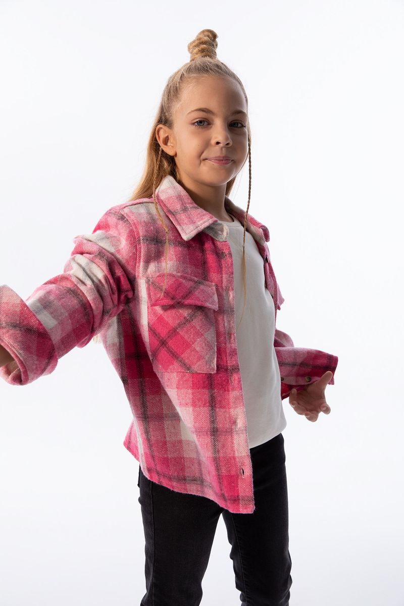 Girl - Cropped Fit Basic Woven Long Sleeve Shirt - Pink