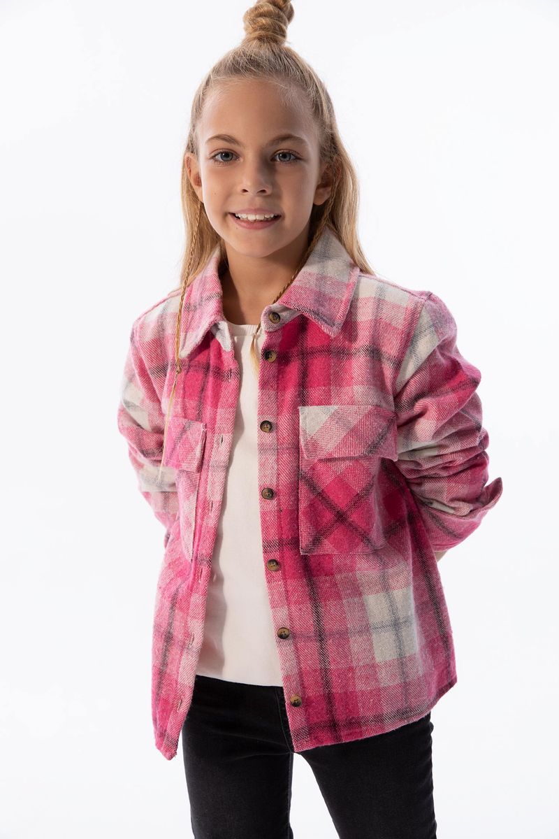 Girl - Cropped Fit Basic Woven Long Sleeve Shirt - Pink