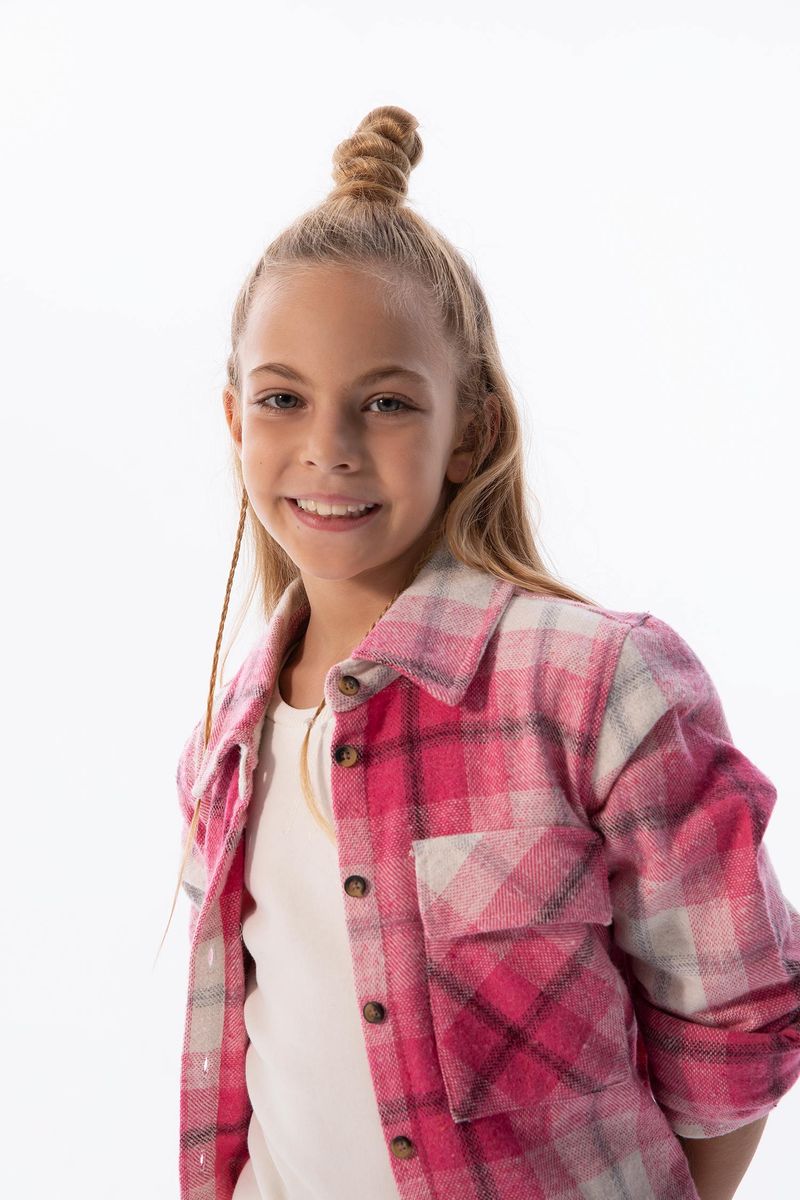 Girl - Cropped Fit Basic Woven Long Sleeve Shirt - Pink