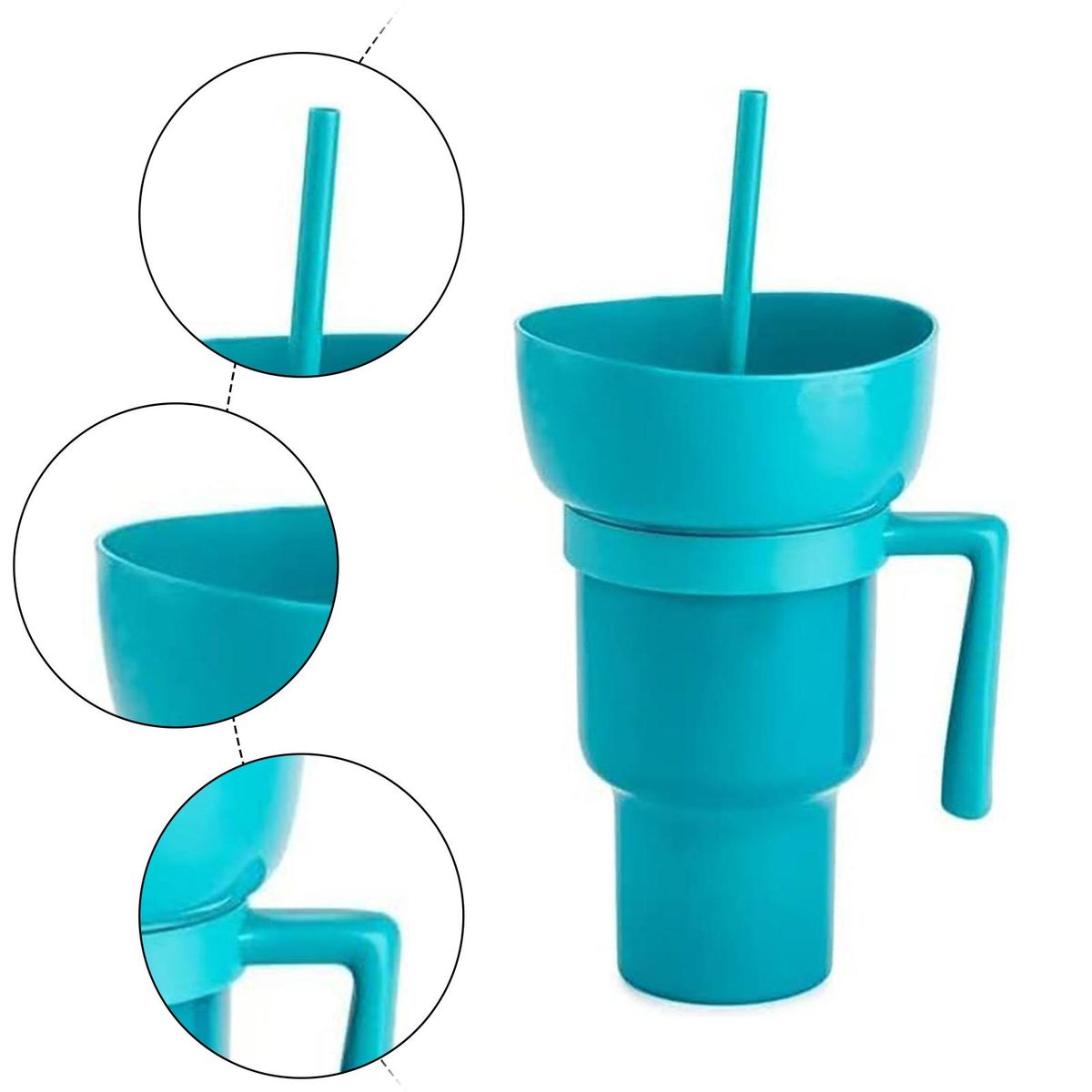 Snack Cup with Straw Stadium Tumbler with Snack Bowl 2 1 Popcorn Cup Blue