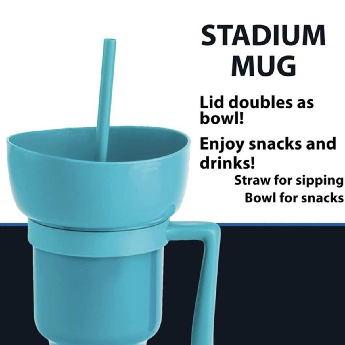 Snack Cup with Straw Stadium Tumbler with Snack Bowl 2 1 Popcorn Cup Blue