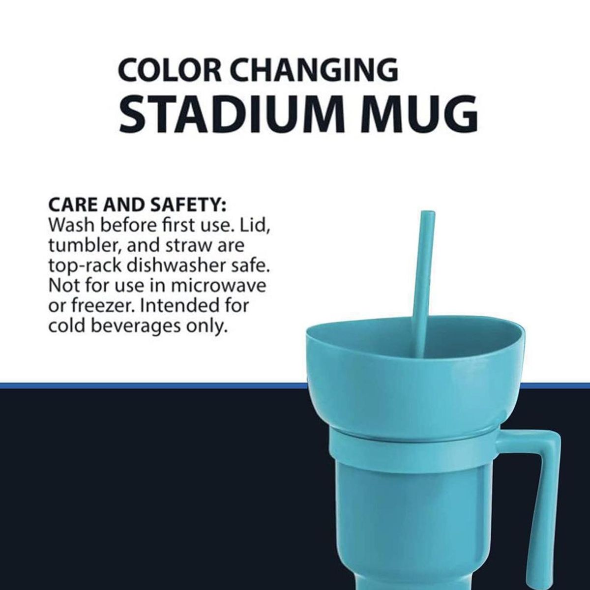 Snack Cup with Straw Stadium Tumbler with Snack Bowl 2 1 Popcorn Cup Blue