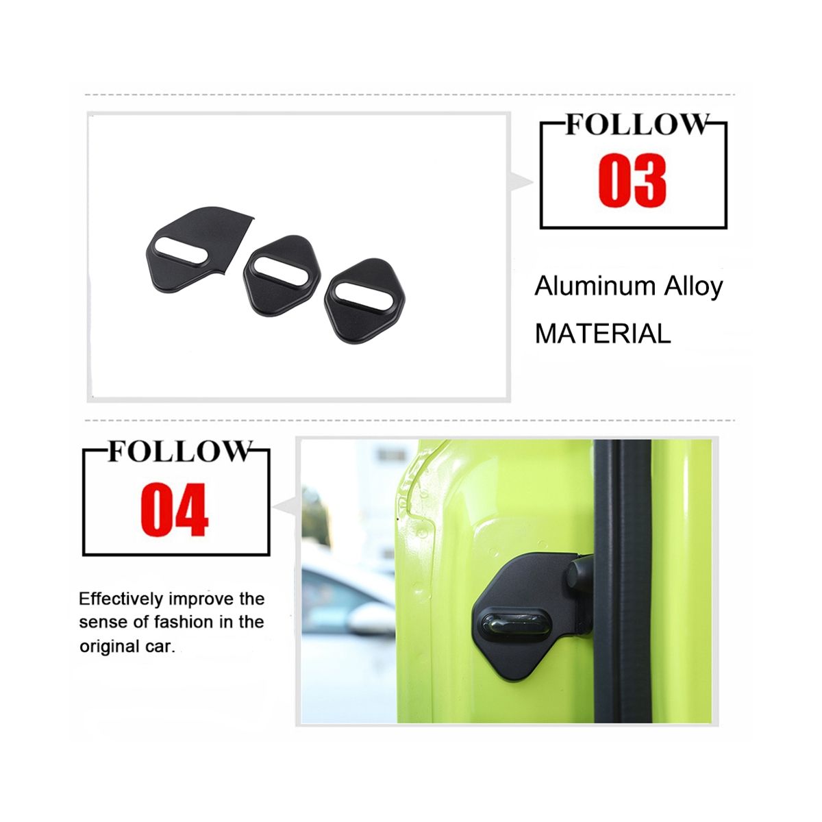 Black Aluminium Alloy Car Door Lock Cover Buckle Decoration for Jimny 2019-2022 JB64 JB74