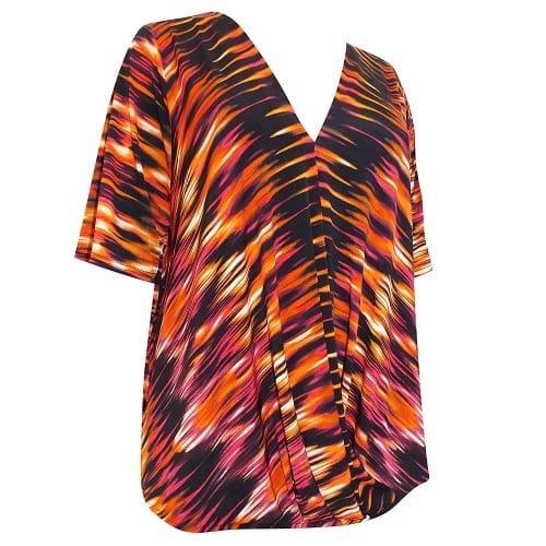 Multi Printed Mock Wrap Half Sleeve Top -orange