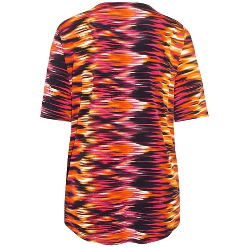 Multi Printed Mock Wrap Half Sleeve Top -orange