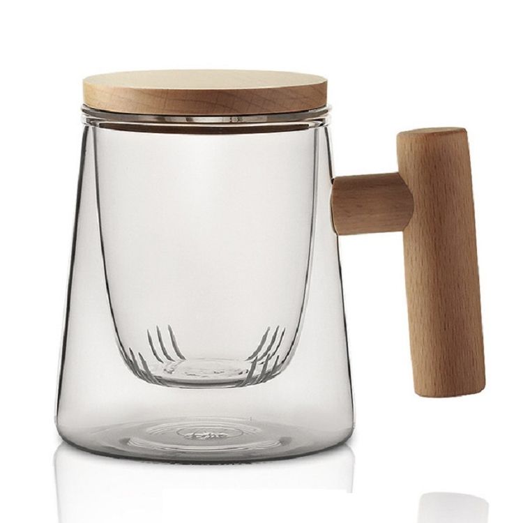 Teacups Glass Teacup With Wooden Handle, Specification:7B