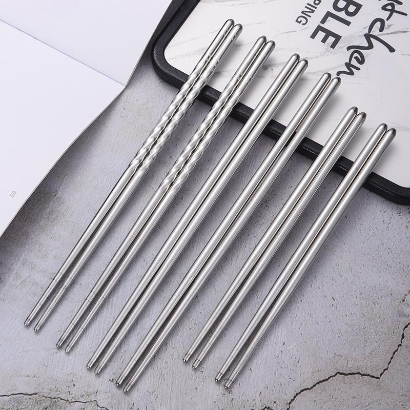 Stainless Steel Chopsticks Korean Style Metal Chopsticks Round Children's Adult Chopsticks Threaded Non-slip Handle Chopsticks