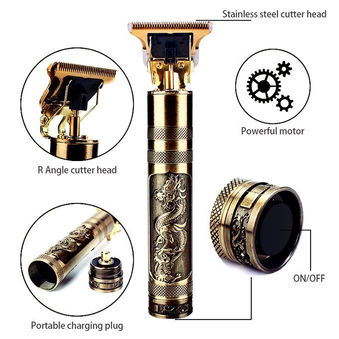 Rechargeable Wireless Hair Clipper Bronze Dragon Phoenix Three-piece Set