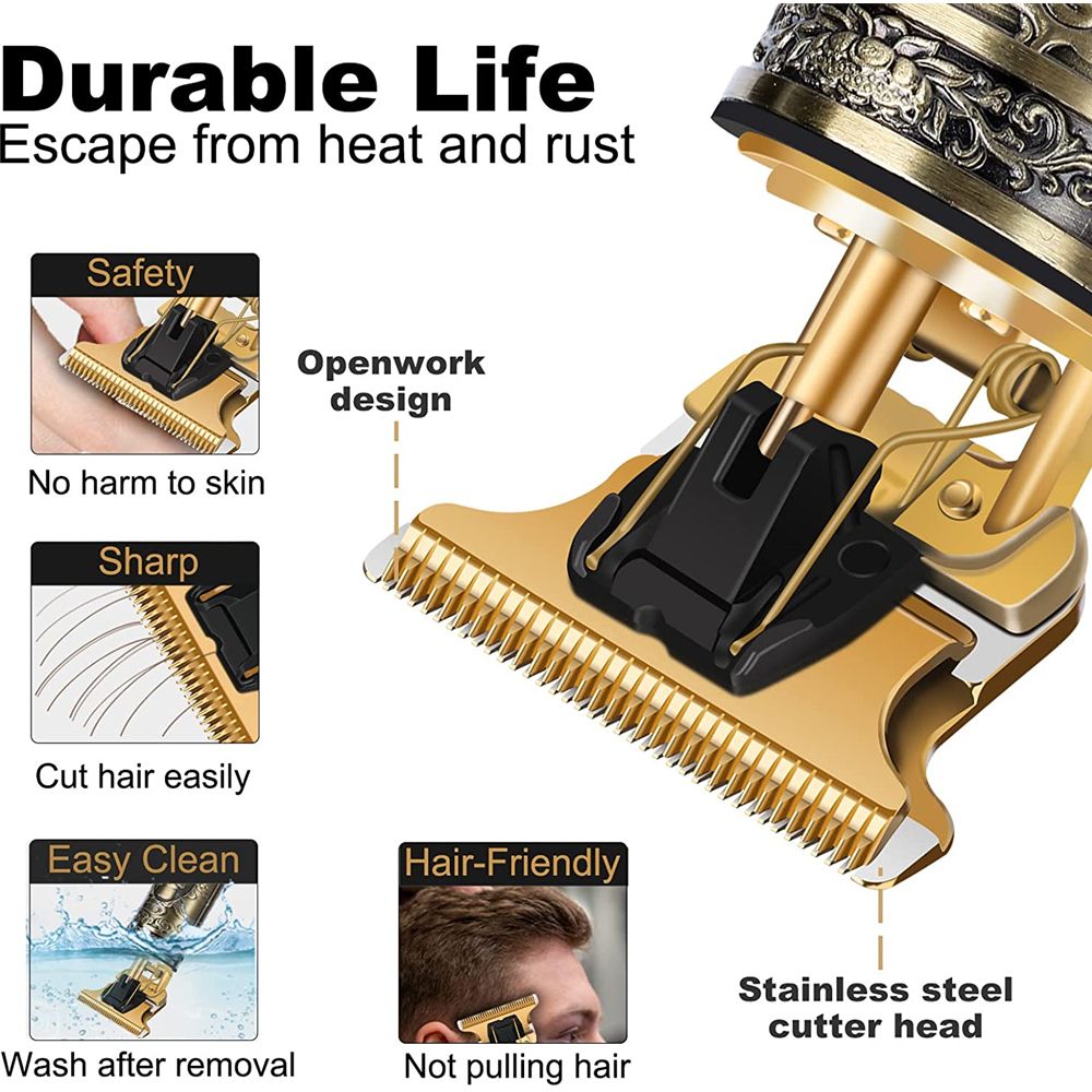 Rechargeable Wireless Hair Clipper Bronze Dragon Phoenix Three-piece Set