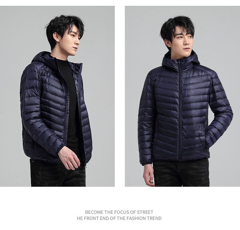 Hooded Down Jacket Ultralight Camping Trekking Hiking Waterproof - Navy