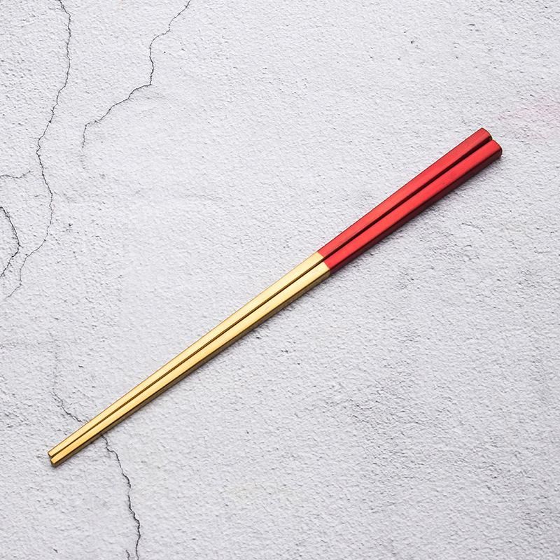 1 Pair Square Chopsticks 304 Stainless Steel Titanium Gold