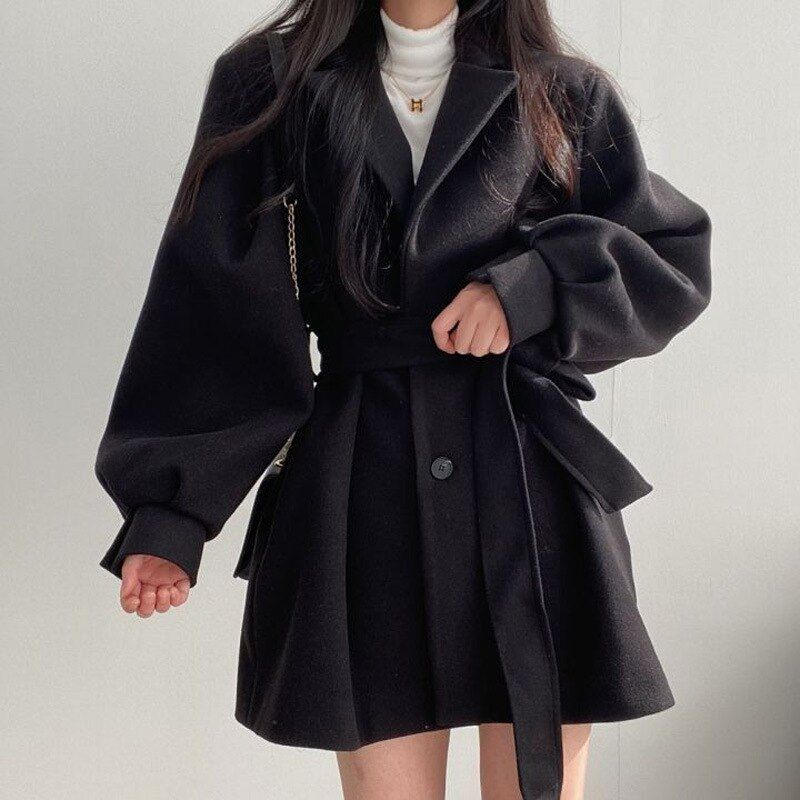 Female Trench Coats Korean Style Single Button Fashionable Windbreaker 2022 New Slim Long Sleeves Autumn Winter Women Outerwear