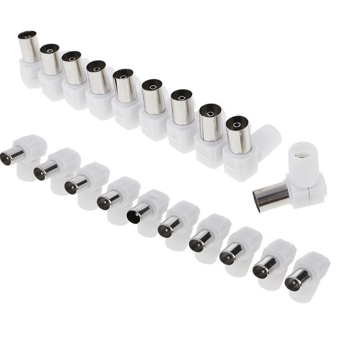 Right Angle 10x RF Female+10x RF Male Plug Coaxial Connector For TV