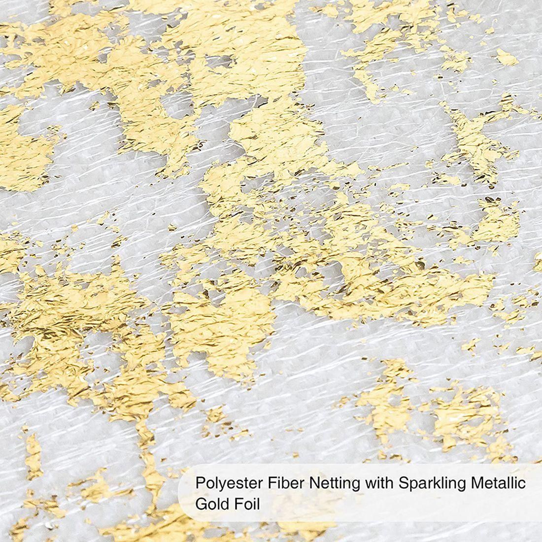 Table Runner, Sparkling Polyester Tulle Ribbon Roll with Gold Foil,Birthday Party Wedding Christmas Decor 28cmx5M