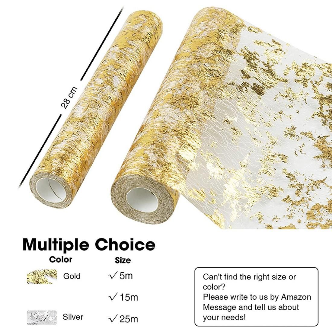 Table Runner, Sparkling Polyester Tulle Ribbon Roll with Gold Foil,Birthday Party Wedding Christmas Decor 28cmx5M
