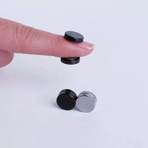 6 Pcs Magnetic Earrings  Black Gold Silver Titanium Steel Mens Women Trendy Round Clip Ear Stud For Men Magnetic Magic Unisex