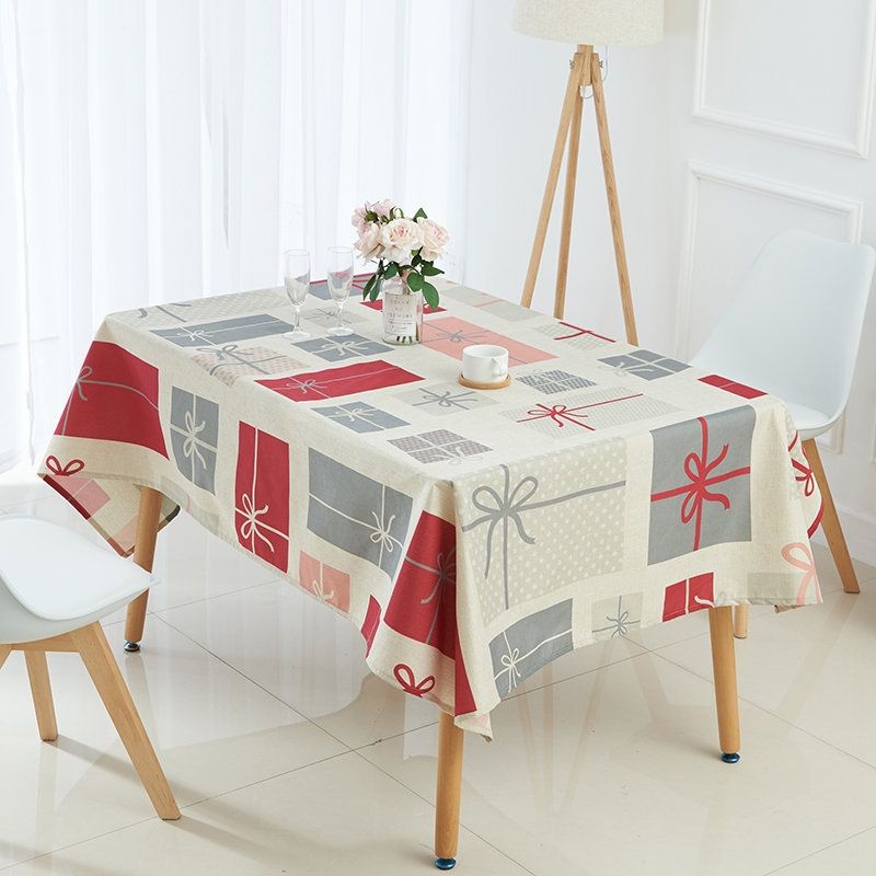 Household Encrypted Linen Waterproof Tablecloth-140x140cm(Red White Grids)