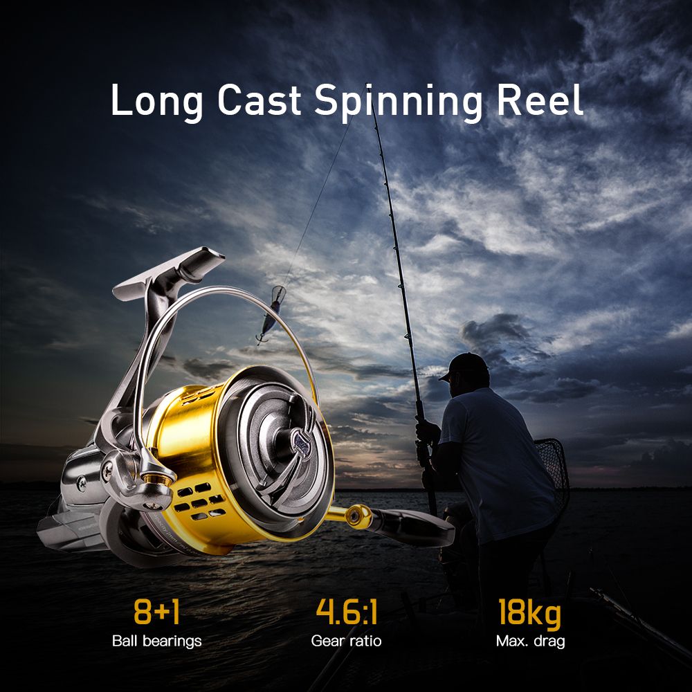 Spinning Reel 8+1 Ball Bearing Max Drag Long Cast Powerful