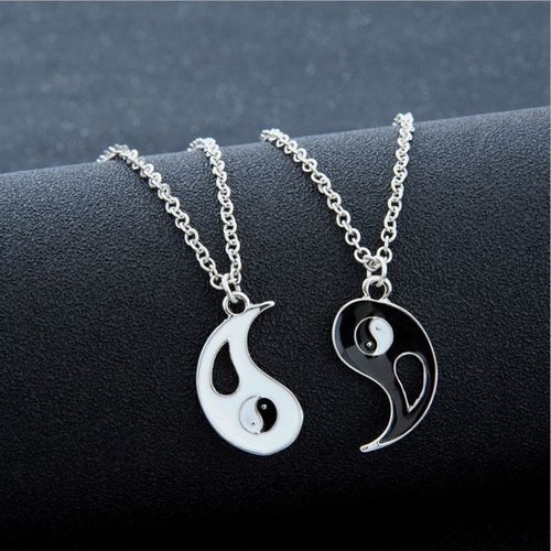 Yin Yang Couple Pendant Necklace - Black/White