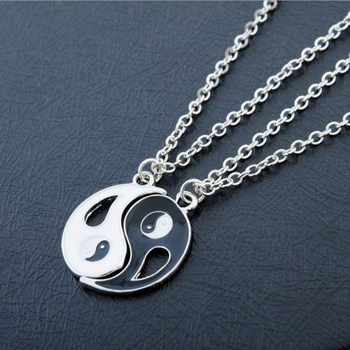 Yin Yang Couple Pendant Necklace - Black/White
