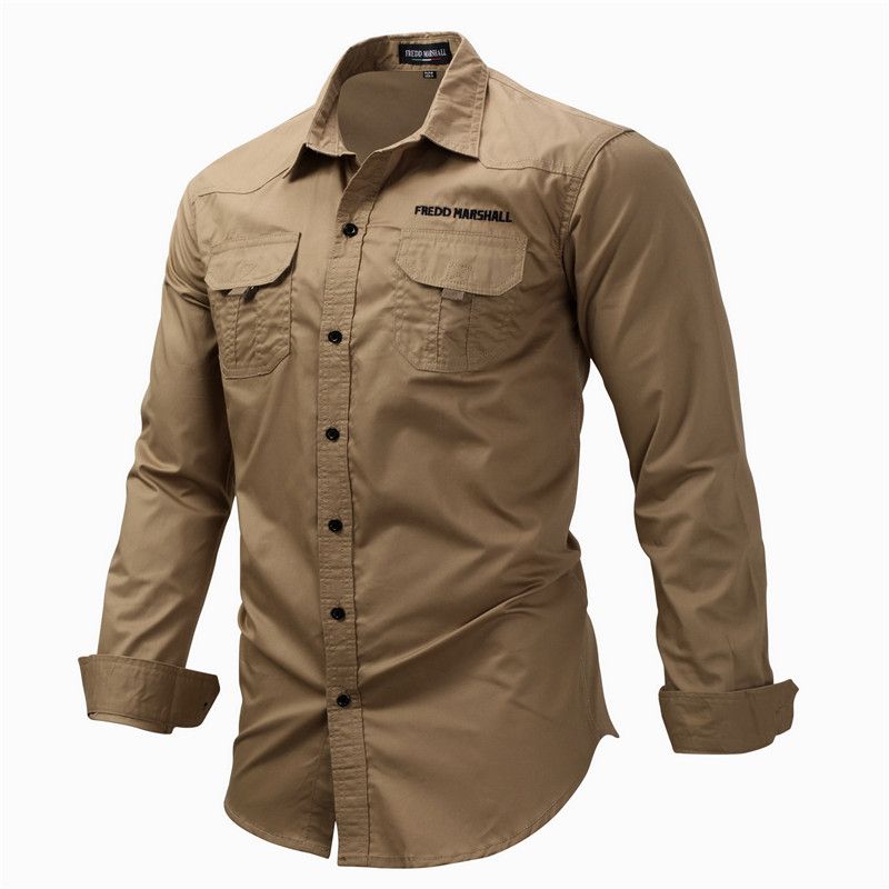 Men's Long Sleeve Casual Field Shirt - Brown