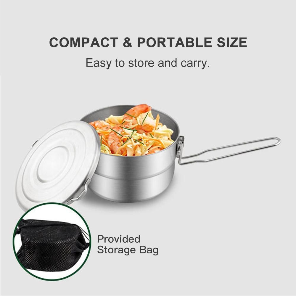 1.5L Stainless Steel Lunch Case with Storage Bag Camping Pot for Backpacking Hikiing Fishing