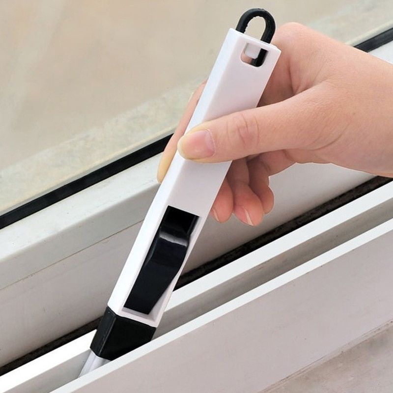 2in1 Plastic Cleaning Brush Set Window Groove Keyboard Sliding Door Vents Cleaning Brush With Dustpan Household Cleaning Tools-black