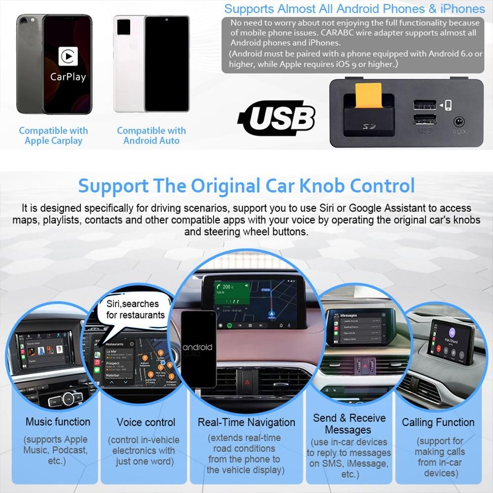 Auto USB Adapter Hub Apple-CarPlay Android TK78-66-9U0C for Mazda 3 6 2 Mazda CX5 CX3 CX9 Miata MX5 Toyota Yaris