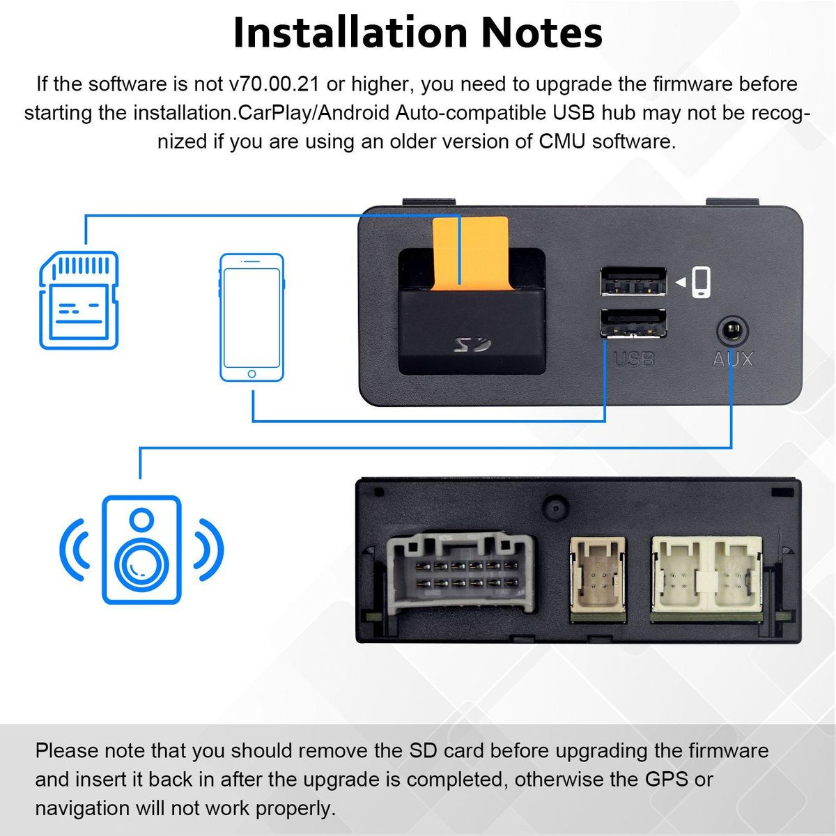 Auto USB Adapter Hub Apple-CarPlay Android TK78-66-9U0C for Mazda 3 6 2 Mazda CX5 CX3 CX9 Miata MX5 Toyota Yaris
