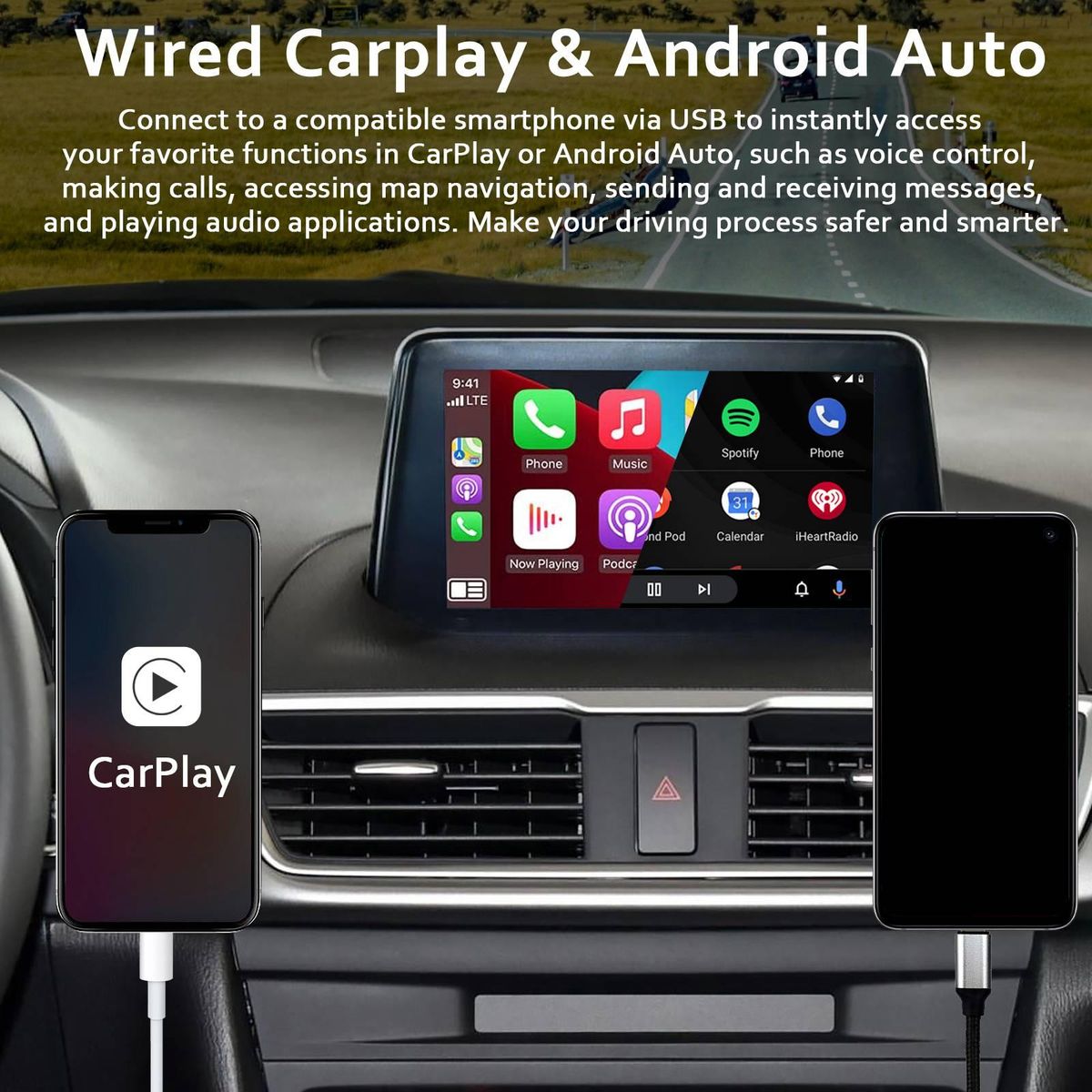 Auto USB Adapter Hub Apple-CarPlay Android TK78-66-9U0C for Mazda 3 6 2 Mazda CX5 CX3 CX9 Miata MX5 Toyota Yaris