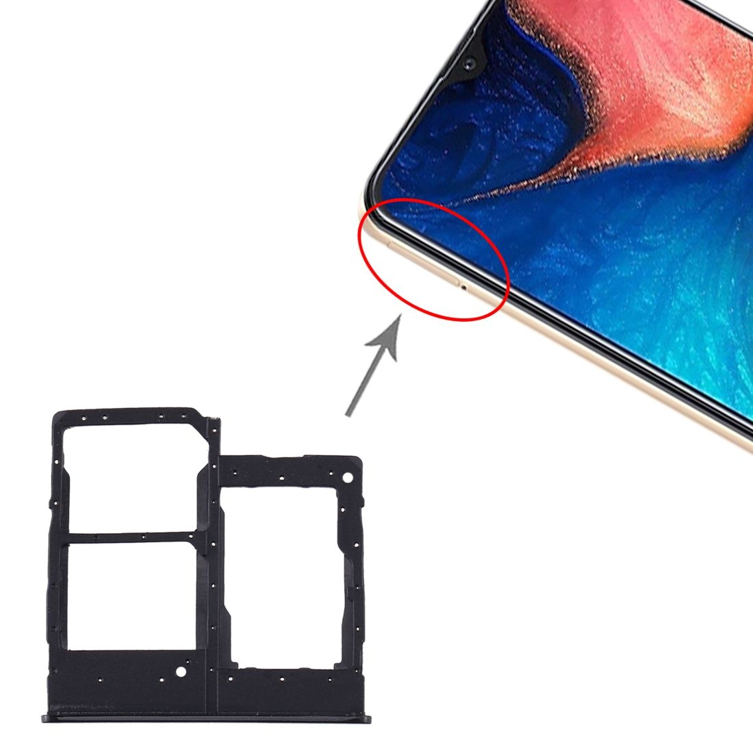 SIM Card Tray + SIM Card Tray + Micro SD Card Tray For Samsung Galaxy A20e (Black)