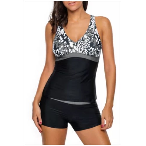 Tankini Bathing Suit - Grey& White - 2pcs