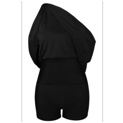 Ladies Stripes Trim One Piece Swim Dress - Black