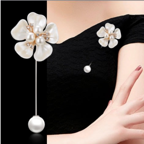 Elegant Shell Pearl Flower Pin Brooch For Women